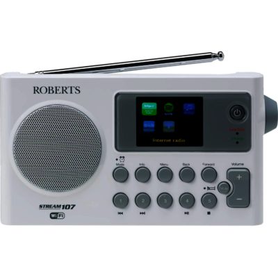 Roberts Stream 107 White - Stylish  Portable DAB/FM/Internet Radio with  Media Streaming  WiFi  Built-in Battery Charger